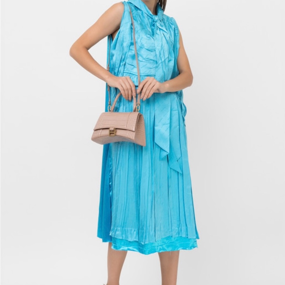 Balenciaga NWT Pap Jacquard Silk Dress FR34, US2 Size XS Pleated Tie Neck $3150+